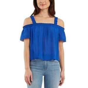 AD-2384 Bcx Juniors' Gauzy Off-the-Shoulder Top Blue Size XL